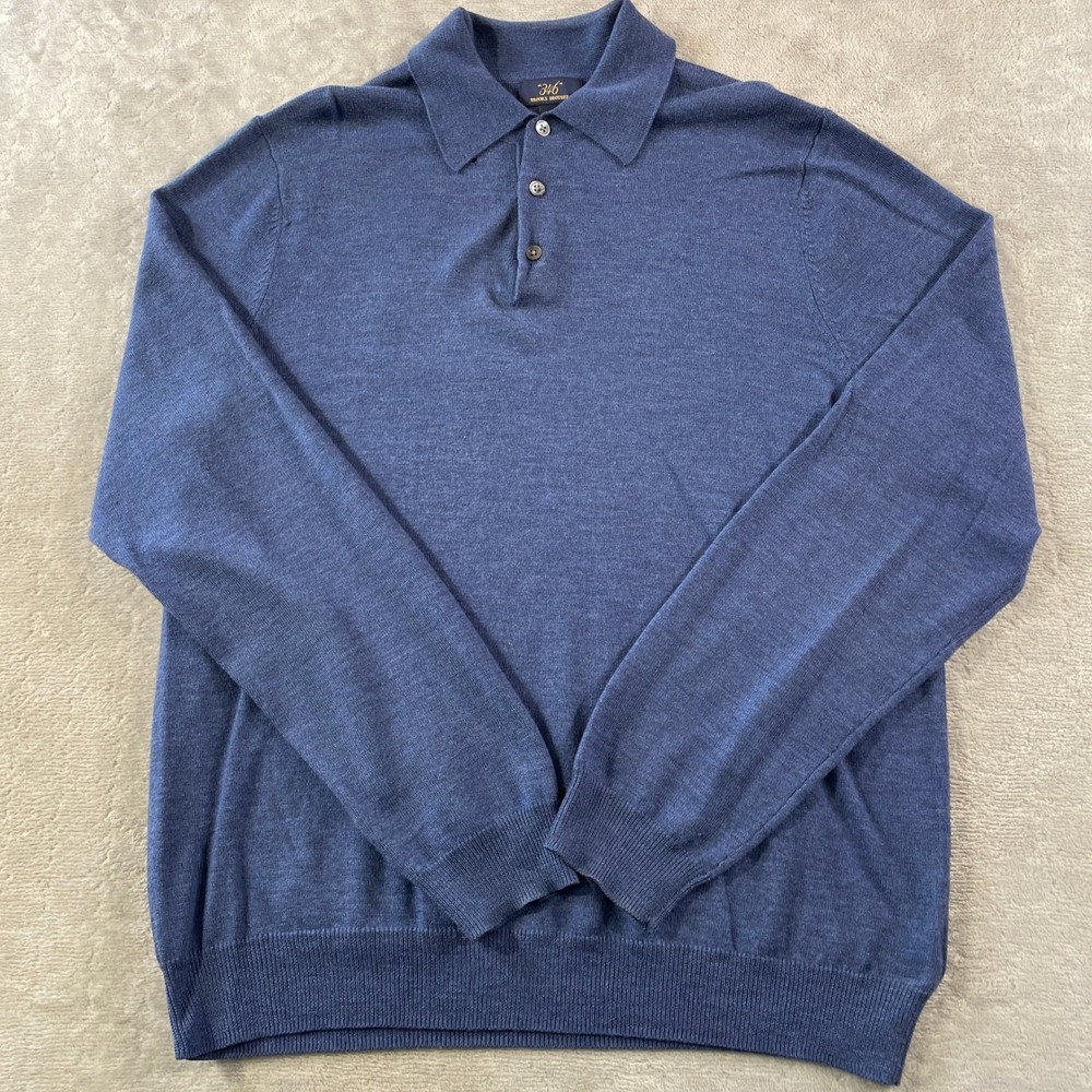 Brooks Brothers 346 Henley Polo Sweater Pullover Mens Large Blue Wool Office
